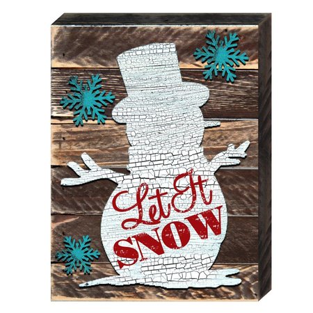 DESIGNOCRACY Snowman Let It Snow Quote Art on Board Wall Decor 9880118